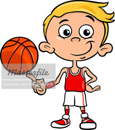 Cartoon Illustration of Funny Boy Basketball Player with Ball