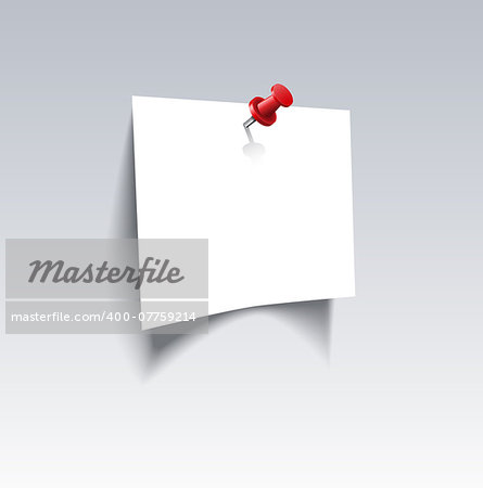 White blank paper attached with red pin. Vector illustration