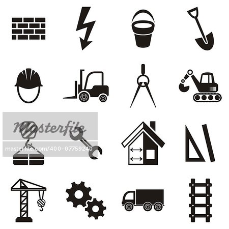 Black vector abstract construction icons on white background