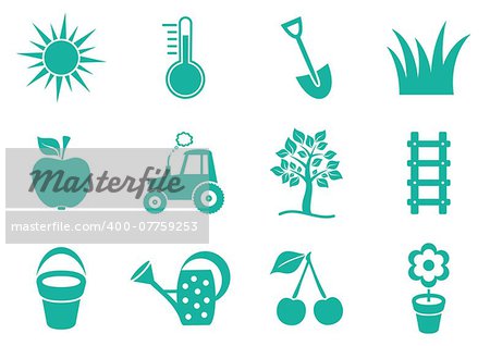 Green vector gardening icons collection on white background