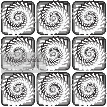 Design seamless monochrome vortex twisting pattern. Abstract decorative striped textured background. Vector art