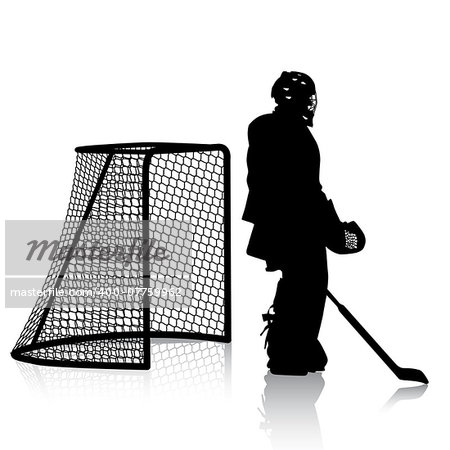 Silhouettes of hockey player. Isolated on white. illustrations.