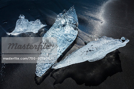 Close-up of pieces of ice on the beach at Jokulsarlon, Iceland