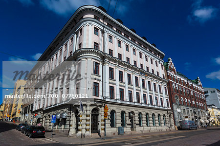 Facade of building in the National Romantic style, Design District Helsinki, Helsinki, Finland