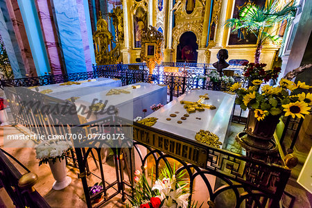 Imperial tombs and ornate interior of Saints Peter and Paul Cathedral located inside the Peter and Paul Fortress, St. Petersburg, Russia