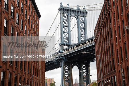 Brooklyn Bridge with Empire State Building from Brooklyn, New York City, New York, USA