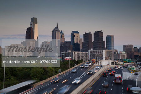 Traffic and Skyline, Philadelphia, Pennsylvania, USA