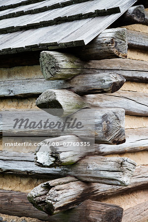 Close-up of Log Building at Valley Forge National Historical Park, Pennsylvania, USA