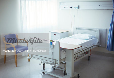 Empty bed in hospital room