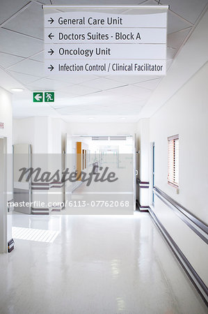 Signs in hospital hallway Signs in hospital hallway