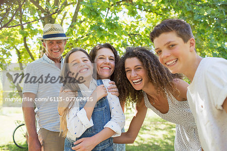 Smiling family playing together