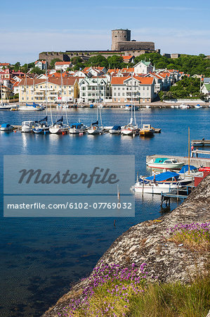 Boats moored in harbor