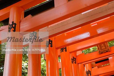 Otorii partial close-up of otorii in Fushimi Inari Taisha Shrine in Kyoto, Japan.