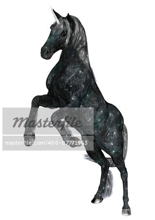 3D digital render of a beautiful sparkling fantasy unicorn isolated on white background