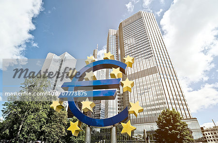 Euro Sign in front of the European Central Bank (ECB) headquarter building in Frankfurt am Main, Germany