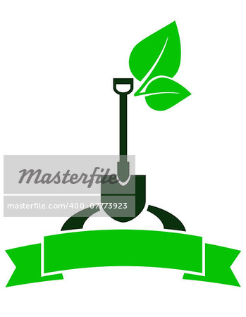 green garden sign with shovel and ribbon