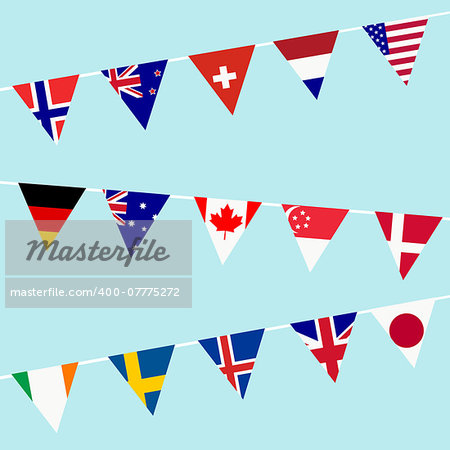 Bunting with flags of the most developed countries in the World