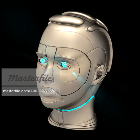 Futuristic cyborg head on the black background