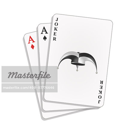 Joker with spades and diamonds ace on white background