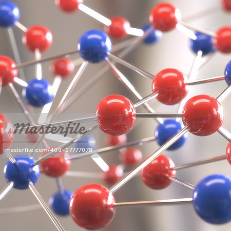 Molecular structure with spheres interconnected with depth of field.
