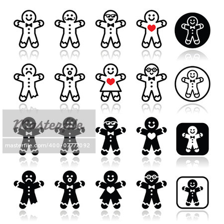 Vector icons set of gingerbread man for Xmas isolated on white