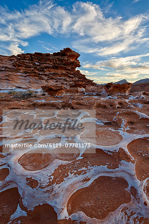 Red sandstone covered with salt, Gold Butte, Nevada, United States of America, North America