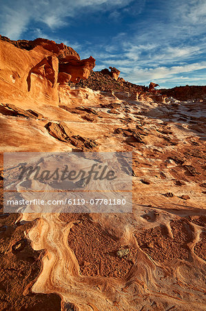 Sandstone pattern under clouds, Gold Butte, Nevada, United States of America, North America