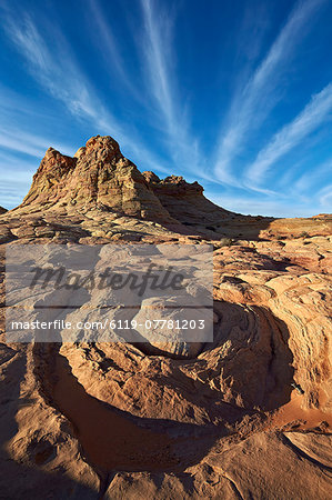 Sandstone formations with clouds, Coyote Buttes Wilderness, Vermilion Cliffs National Monument, Arizona, United States of America, North America