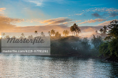 Sunset over the beach of Safe Landing resort, Nacula Island, Yasawas, Fiji, South Pacific, Pacific