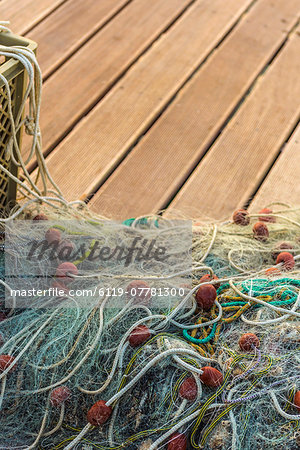 Fishing nets, Old Town Harbour, Piran, Primorska, Slovenia, Europe