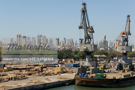 Main docks with the high-rises of the city centre beyond, Mumbai, India, Asia