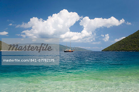 View across Antisamos Bay, Sami, Kefalonia (Kefallonia, Cephalonia), Ionian Islands, Greek Islands, Greece, Europe