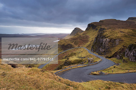 Winding road leading through mountains, Quiraing, Isle of Skye, Inner Hebrides, Scotland, United Kingdom, Europe