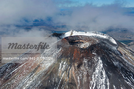 Aerial of the crater of Mount Ngauruhoe, Tongariro National Park, UNESCO World Heritage Site, North Island, New Zealand, Pacific