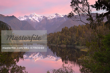 Lake Matheson with Mount Cook and Mount Tasman, West Coast, South Island, New Zealand, Pacific