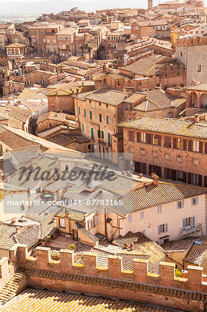 The view over the rooftops of Siena from Torre del Mangia, UNESCO World Heritage Site, Siena, Tuscany, Italy, Europe