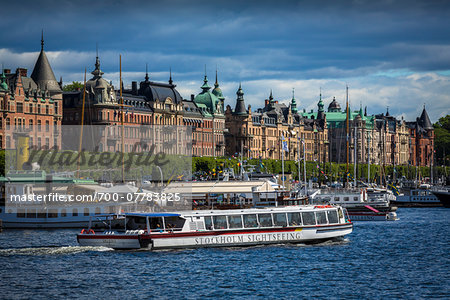 Ferry on waterway, Ostermalm, Stockholm, Sweden