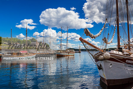 Ships in Oslo Harbour with Akershus Fortress, Oslo, Norway