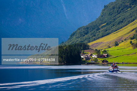 Ferry along Naeroyfjord, Sognefjord, Aurland, Sogn og Fjordane, Norway