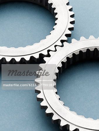 Close up of interlocking metal gears Close up of interlocking metal gears