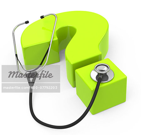 3d generated picture of a question mark and a stethoscope