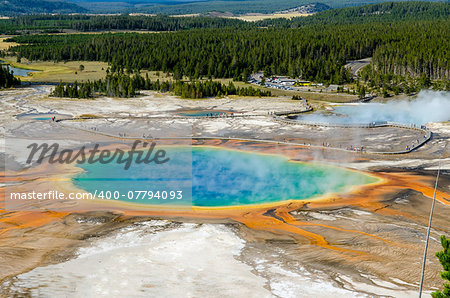 Landscape view of Grand Prismatic spring in Yellowstone NP, Wyoming, USA