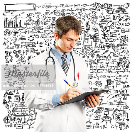 Doctor man with stethoscope and clipboard in his hands