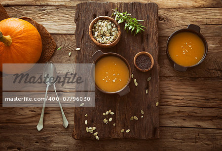 Pumpkin soup. Autumn dinner with healthy vegetable soup
