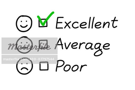 Customer service evaluation form with green check mark on excellent.