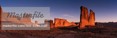 Rock formations at sunrise, Arches National Park, Utah, USA