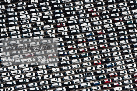 Aerial view of parked cars waiting to be sold, St Kilda, Melbourne, Victoria, Australia Aerial view of parked cars waiting to be sold, St Kilda, Melbourne, Victoria, Australia