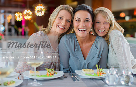 Portrait of smiling women in restaurant