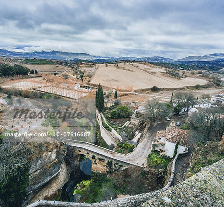 View of Ronda and surrounding countryside. Province of Malaga, Andalusia, Spain