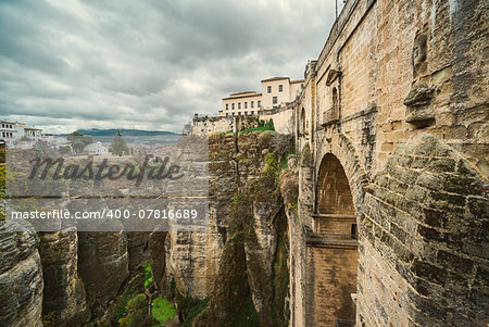 The Puente Nuevo bridge and Picturesque view of Ronda city. Province of Malaga, Andalusia, Spain